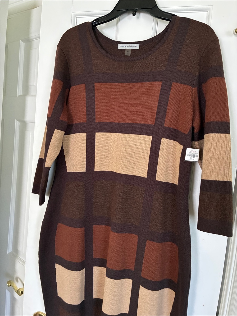 NWT Danny and Nicole Brown Colorblock Plaid Knit Sweater Dress - Picture 5 of 7